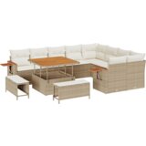 vidaXL 12-dijelni set vrtnih sofa s jastučićima bež poli ratan akacija, 3-dijelni set vrtne blagovaonice s jastučićima bež poli ratan akacija | shoptok.hr