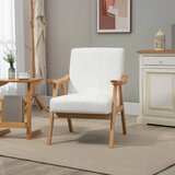  Tapecirana fotelja u skandinavskom dizajnu baršunasti izgled okvir od punog drva 68 x 74 x 82 cm prirodna+krem boja | shoptok.hr