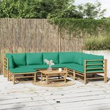 vidaXL Vrtna sedežna garnitura 8-delna z zelenimi blazinami bambus | Shoptok.si
