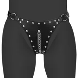PU Leather Chastity Thong with Chain Detail Black