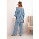 Kesi Włoski Women's set with viscose blouse with necklace and jeans pants blue | shoptok.hr