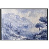  Plakat - Blue Bay - Italian Landscape of Lake Como Painted in Blue Ink 60x40 Crni okvir | shoptok.hr
