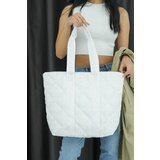 Madamra White Women's Quilted Pattern Puffy Bag Cene