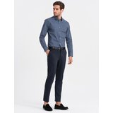 Ombre Men's fine pattern SLIM FIT shirt - navy blue | Shoptok.si
