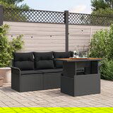 vidaXL 5-delni vrtni sofa set z blazinami črna poli ratan akacija | Shoptok.si