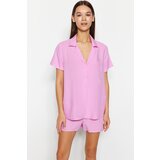 Trendyol Light Pink Viscose Shirt-Shorts Woven Pajama Set Cene