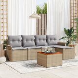 vidaXL 6-dijelni vrtni sofa set s jastučićima bež Poli Ratan Akacija, 2-sjedna vrtna sofa s pohranom i jastučićima bež Poli Ratan Cijene
