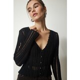 Happiness İstanbul Women's Black Ripped Detailed Button Knitwear Cardigan Cene