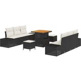  9-delni vrtni kavčni set z blazinami črn poli ratan akacija | Shoptok.si