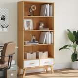  The Living Store Knjižna omara s 4 policami OLDEN bela in rjava trdna borovina - Knjižna Omara, (21554967) Cene