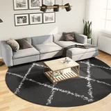  Čupavi moderni tepih s visokim vlaknima crni i krem Ø 280 cm