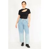 Şans Women's Blue Plus Size Washed Effect Front Button, 5 Pockets Jeans Cene