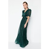 Trendyol Green Straight Fitted Knitted Long Evening & Graduation Dress