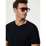 Reserved Regular fit majica kratkih rukava s mješavinom lana - crno | shoptok.hr