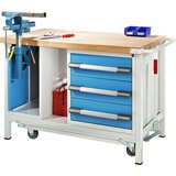 eurokraft pro pomična in spustna delovna miza z ogrodjem serije 8, 3 predali, primež z zložljivo dvigalko, šxg 1000 x 700 mm | Shoptok.si