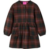 vidaXL Otroška obleka z dolgimi rokavi s karirastim vzorcem konjak 92 | Shoptok.si