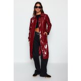 Trendyol Burgundy Shiny Belted Trench Coat Cene