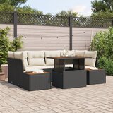 vidaXL set vrtnih zof s 6 kosi Črna in Krem PE wicker, poliester | Shoptok.si