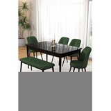 Hanah home trpezarijski set Pir, sto, 4 stolice i klupa, ploča u dekoru crnog mermera, kaki zelena tkanina Babyface | Eponuda.com
