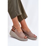 ARTIKER Ladies Sandals Made Of Natural Leather On Wedge Dark Beige | shoptok.hr