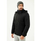 River Club Men's Black Shearling Winter Coat & Coat & Parka, Water and Windproof with Detachable Hood. Cene
