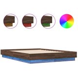 Maison Chic Posteljni okvir - Dvoposteljna postelja - Zakonska postelja z LED diodami rjavi hrast 135x190 cm, (21694635) | Shoptok.si