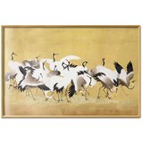  Plakat Japanese Cranes - a flock of birds against a golden background based on the painting of Ishida Yūtei 90x60 Zlatni okvir | shoptok.hr