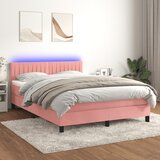  box spring s madracem LED ružičasti 140x200cm baršunasti | shoptok.hr