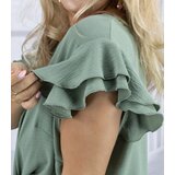 Pri Long dress tied at the waist with short sleeves with frill CELINA | shoptok.hr