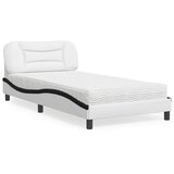 The Living Store Postelja z vzmetnico bela in črna 100x200 cm umetno usnje - Postelja, (21611900) | Shoptok.si