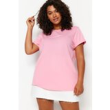 Trendyol Curve Pink Crew Neck Printed Knitted T-Shirt Cene
