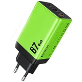 WP-U157 Super brzi Strujni GaN punjač, 3-porta USB (3.0 i 2 x 3.1 Tip C) 67W, zeleni