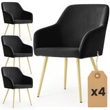 AKORD Estelle Gladki Jedilni Stoli Iz Žameta, Komplet 4 Stolov, Črna, Noge Zlate Barve, (5000333435) | Shoptok.si