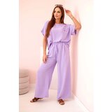 Kesi Włoski Women's viscose set with decorative flower and wide trousers - fuchsia light purple | Shoptok.si