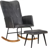 vidaXL Gugalni stol s stolčkom za noge sivo pravo usnje