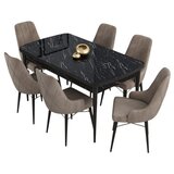 Hanah home trpezarijski set Kar, sto na razvlačenje i 6 stolica, ploča u dekoru crnog mermera, kapućino tkanina Babyface | Eponuda.com