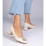 Gemre Beige low-heeled pumps with rhinestones Cahes | Shoptok.si