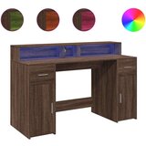 vidaXL Radni stol s LED svjetlima smeđa boja hrasta 140x55x91cm drveni | shoptok.hr