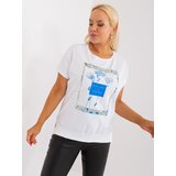 Fashion Hunters White and blue blouse with round neckline plus size Cene