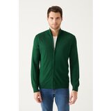 Avva Men's Green Wool Blend Half-Zip Stand-Up Collar Standard Fit Regular Cut Cardigan Cene
