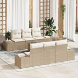 vidaXL Set vrtnih kavčev s 7 kosi in blazinami Bež poli ratan, (22092385) | Shoptok.si