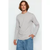 Trendyol Gray Men's Basic Regular/Regular Cut Long Sleeved 100% Cotton T-Shirt.