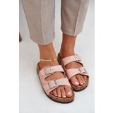 PE1 Fabric Slippers On Cork Sole With Buckles Pink Atera | Shoptok.si