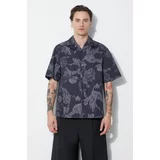 Neil Barrett Pamučna košulja Boxy Bold Flowers Print Short Sleeve Shirt za muškarce, boja: siva, regular, MY60214A-Y059-763N