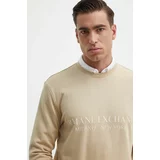 Armani Exchange Bombažen pulover moška, bež barva