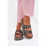 Boto Slides with decoration and buckles on platform black Mellene | Shoptok.si