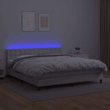 vidaXL Box spring postelja z vzmetnico LED bela 180x200cm umetno usnje | Shoptok.si