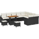 vidaXL 12 delni vrtni kavč set z blazinami Črn Poli ratan Akacija | Shoptok.si