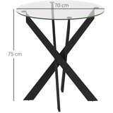  Moderni stakleni blagovaonski stol promjera 70 cm kuhinjski stol s kaljenom staklenom pločom i metalnim nogama za 4 osobe | shoptok.hr