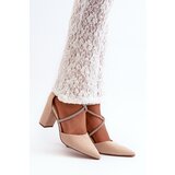 Boto Suede Court Shoes with Rhinestones Beige Lagra | Shoptok.si
